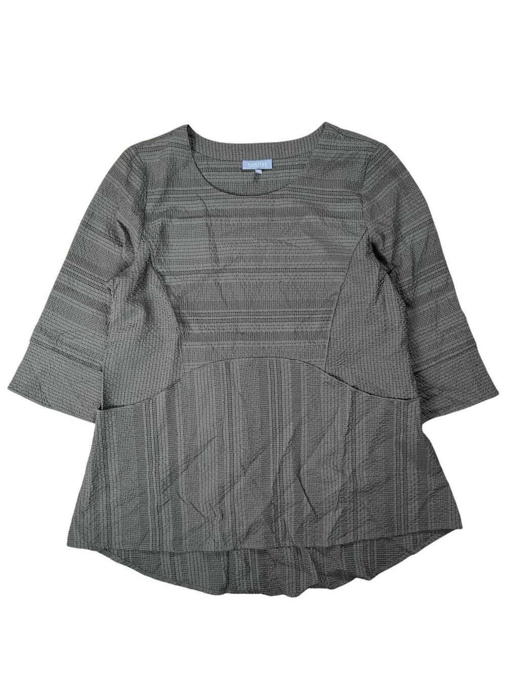 Habitat Tunic Womens M Green 3/4 Sleeve Round Neck Striped Rayon Nylon Pockets